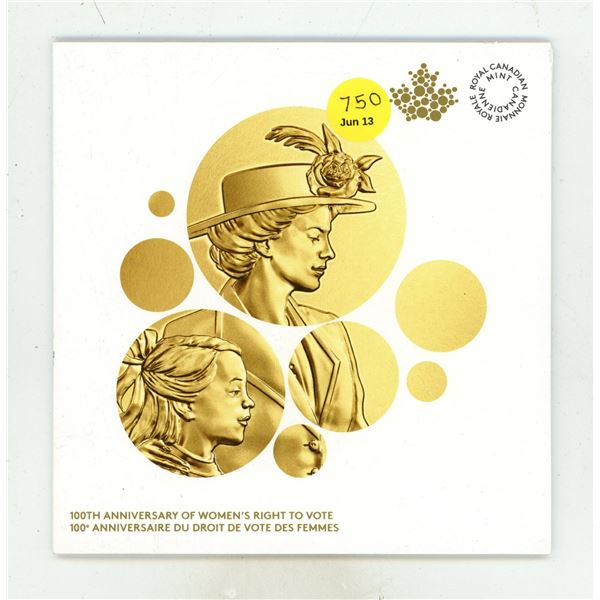 2016 Royal Canadian Mint souvenir card commemorating the 100th Anniversary of Women's Right to Vote.