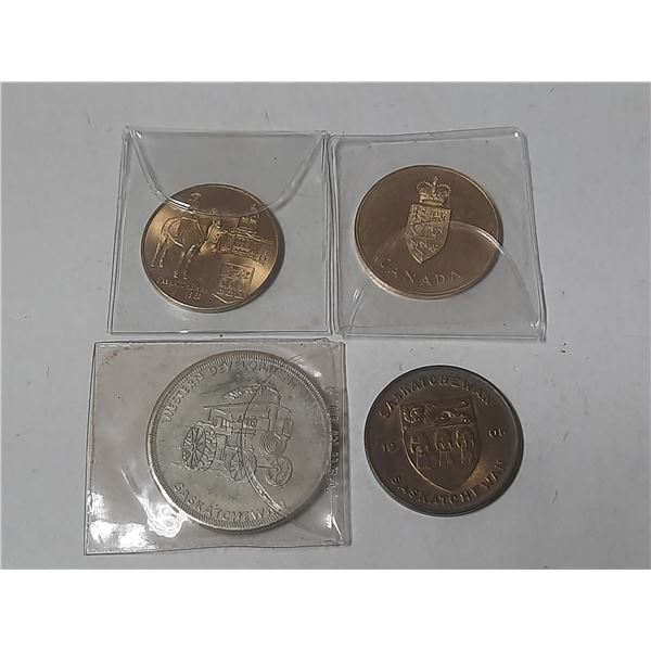 2 West Dev Museum Coins, Sask Jubilee & SK Confed Coin w/Canada Coin