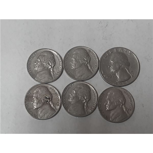 5 US Nickels(Low Mintage No Mint Marks) & 1 US Quarter (No Mint Mark)