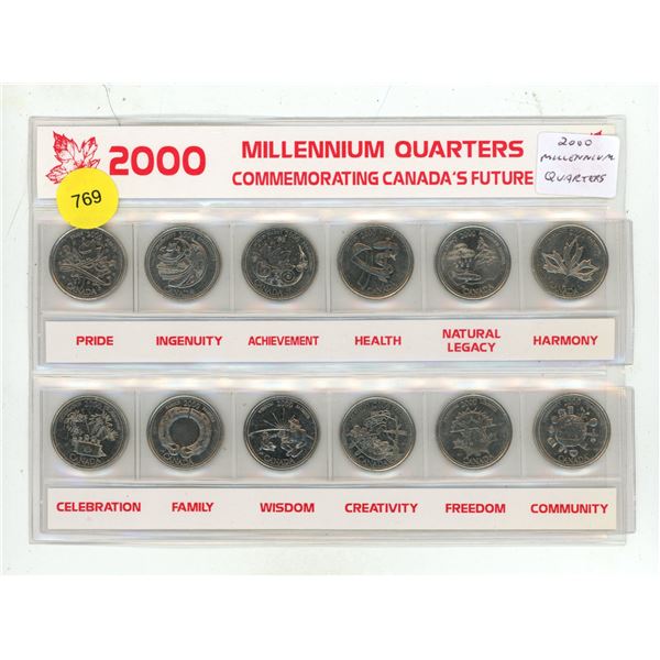 Complete 12-coin set of 2000 Canadian Millennium 25-cent quarters.