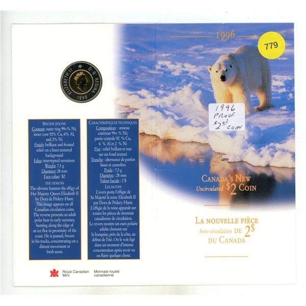 1996 Royal Canadian Mint uncirculated set featuring a new bi-metallic $2 coin.