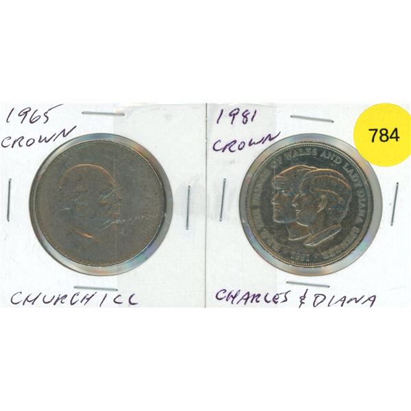 1965 Winston Churchill Crown and 1981 Royal Wedding Crown featuring Prince Charles and Lady Diana Sp