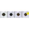 Image 1 : Set of four British farthing coins, each individually housed in protective cardboard holders.