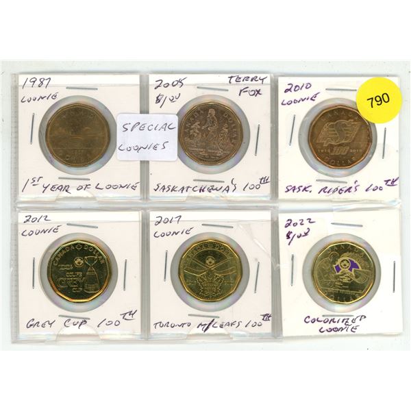 Collection of commemorative Canadian $1 coins ("loonies") minted between 1987 and 2022, enclosed in 