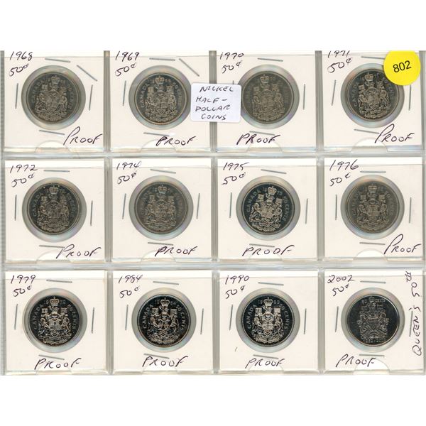 1968-1972, 1974-1976, 1979, 1984, 1990, 2002 Canada 50 Cents Coins.