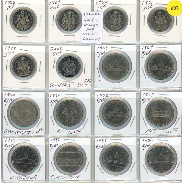 1968-1972, 2002 Canada 50 Cents and 1968-1973, (2) 1982, 1985, 1986 Canada One Dollars.