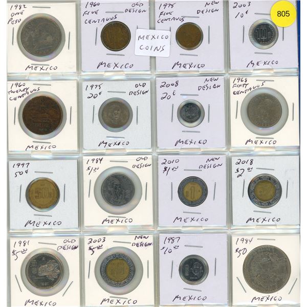 Collection of Mexico Coins.  (Total 16 Coins)