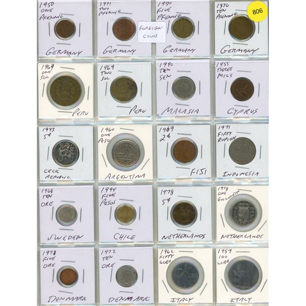 Sheet of  Foreign Coins. (Total 20 Coins)