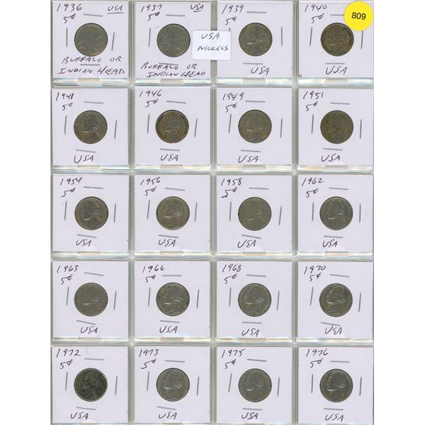 Sheet of U.S.A Five Cents. (Total 20 Coins)