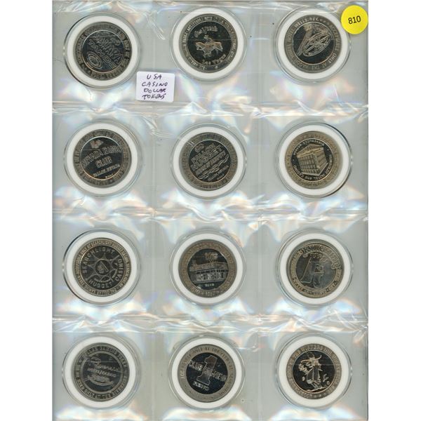 Sheet of U.S.A. Casino Dollar Tokens. (Total 12 Tokens)