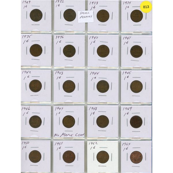 Sheet of Canada Small One Cents. (Total 20 Coins)