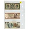 Image 1 : Three historic Mexican banknotes: a 5 Pesos note from 1963, a 1000 Pesos note, and a 2000 Pesos note