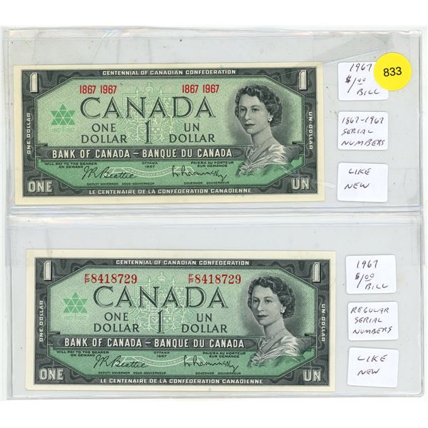 (2) 1967 Canada One Dollars - (Uncirculated)