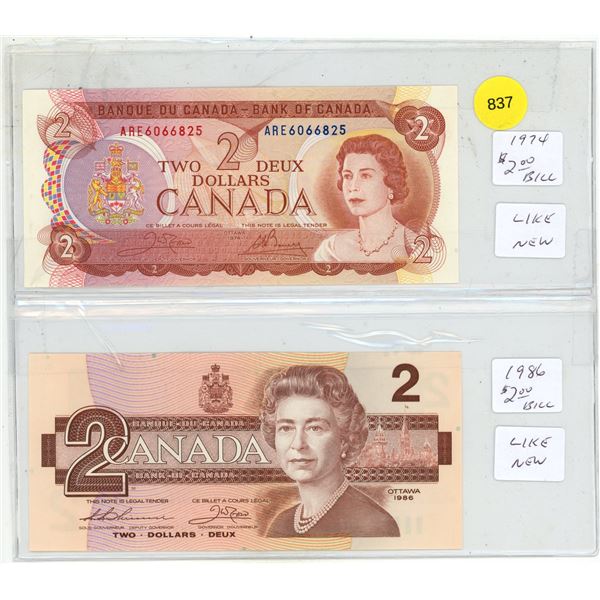 1974 and 1986 Canada Two Dollars - (Uncirculated)
