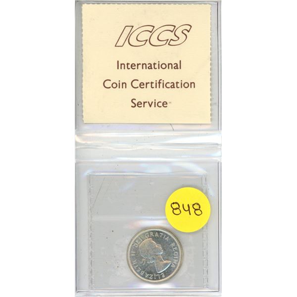 1964 Canadian Silver 25 Cents. ICCS graded MS-64, Heavy Cameo. Bright White.