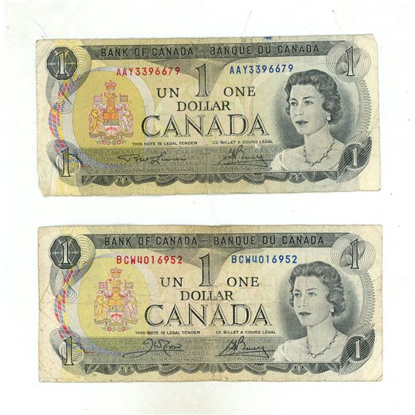 (2) 1973  Bank of Canada One Dollar.