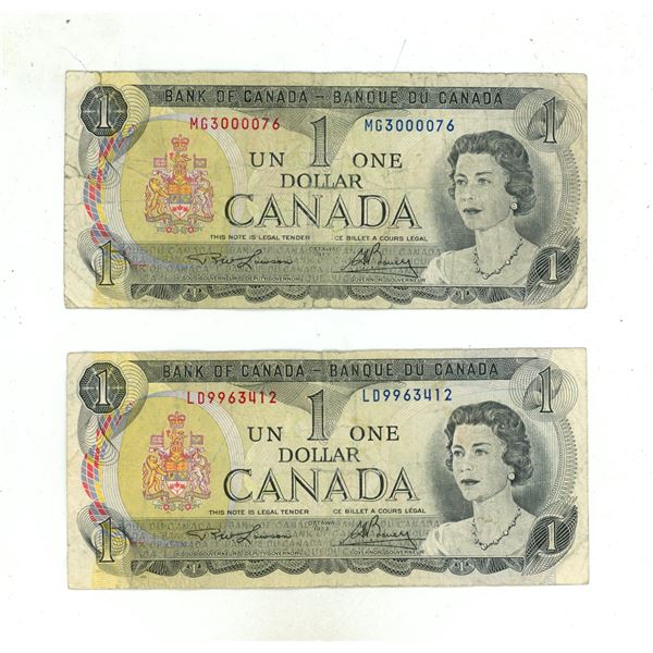(2) 1973  Bank of Canada One Dollar.