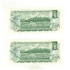 Image 2 : (2) 1973  Bank of Canada One Dollar (Uncirculated & In Sequence)