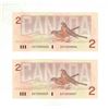 Image 2 : (2) 1986  Bank of Canada One Dollar (Uncirculated & In Sequence)