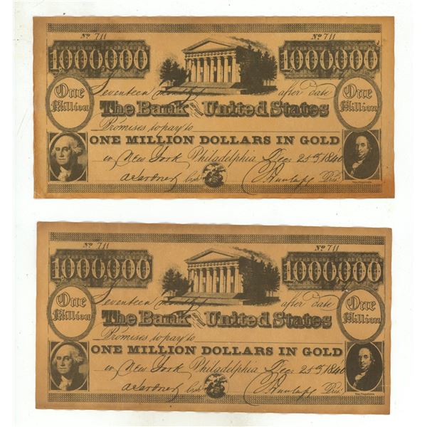 (2) Novelty - The  Bank United States - One Million Dollars In Gold.
