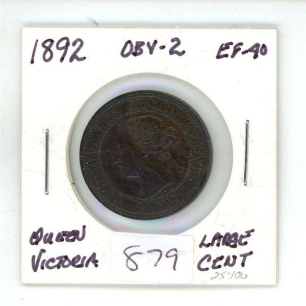 1892 Canada OBV-2 Queen Victoria Large Cent