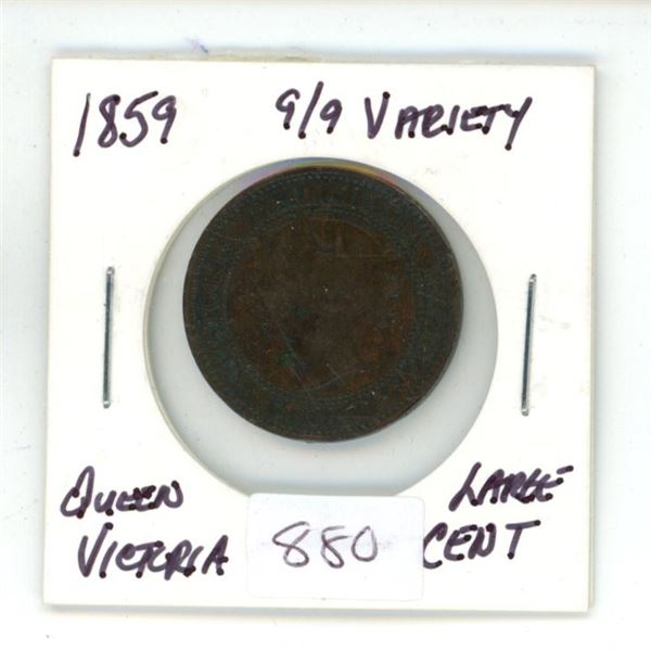 1859 Canada 9/9 Variety Queen Victoria Large Cent