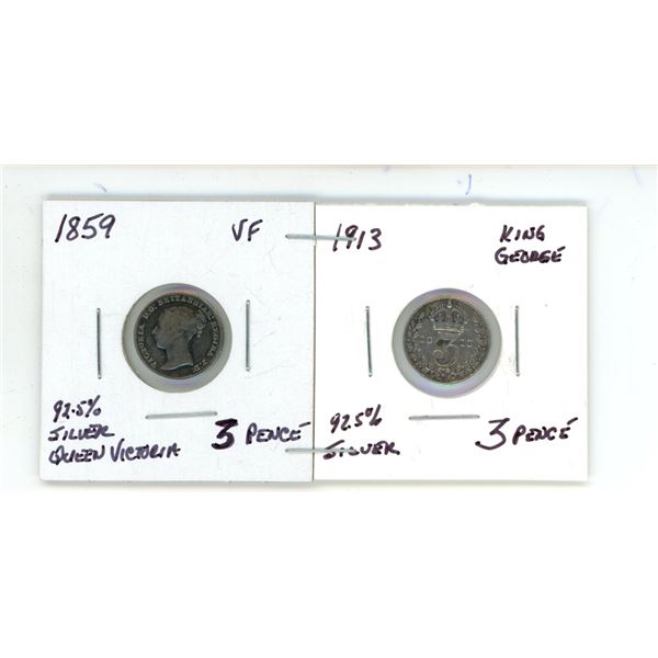 1859 and 1913 Silver 3 Pence