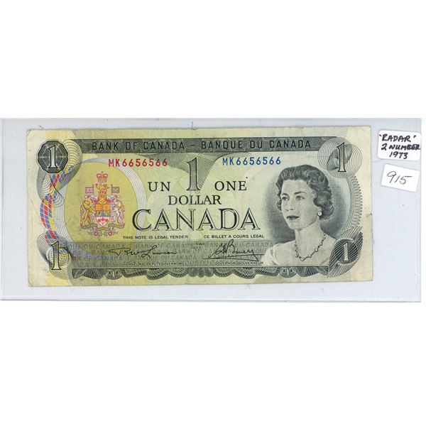 1973 Canada 2 Number Radar One Dollar