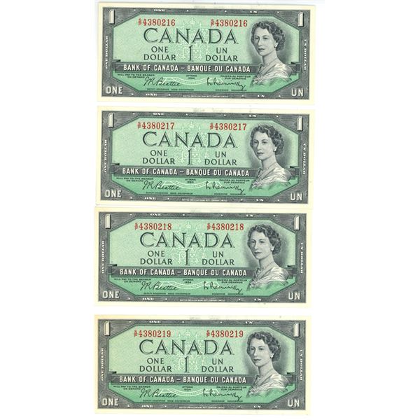 (4) Sequential1954 Canada One Dollar Notes