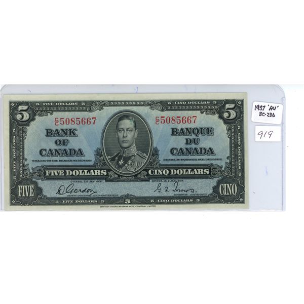 1937 Canada High Grade Five Dollar Bill
