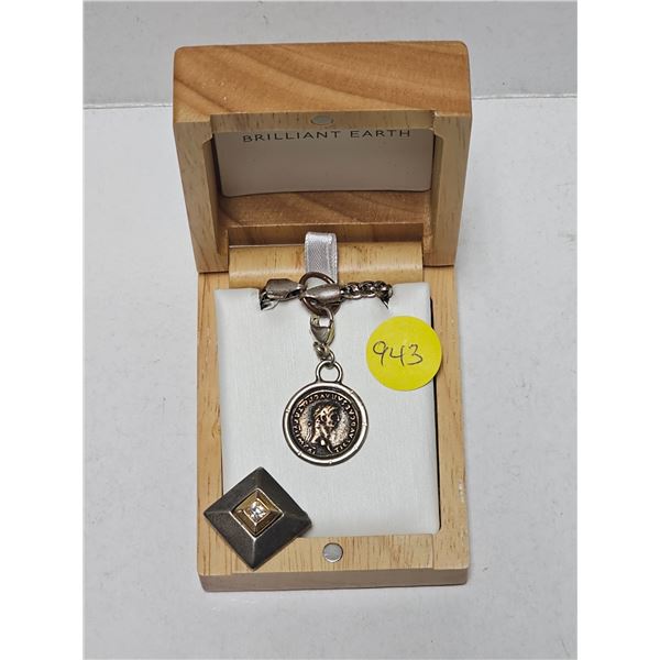 Replica Coin Pendant on Chain, Wooden Box, Clip on Earring