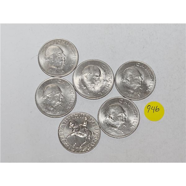(5) 1965 Great Britian Churchill Large Crown Coins, (1) Great Britain 1977 “Silver Jubilee[