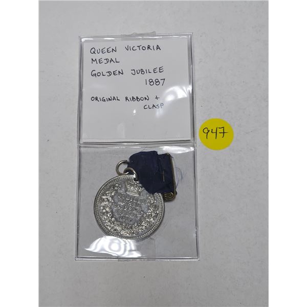 Antique 1887 Queen Victoria Golden Jubilee Commemorative Medal w/ Original Ribbon