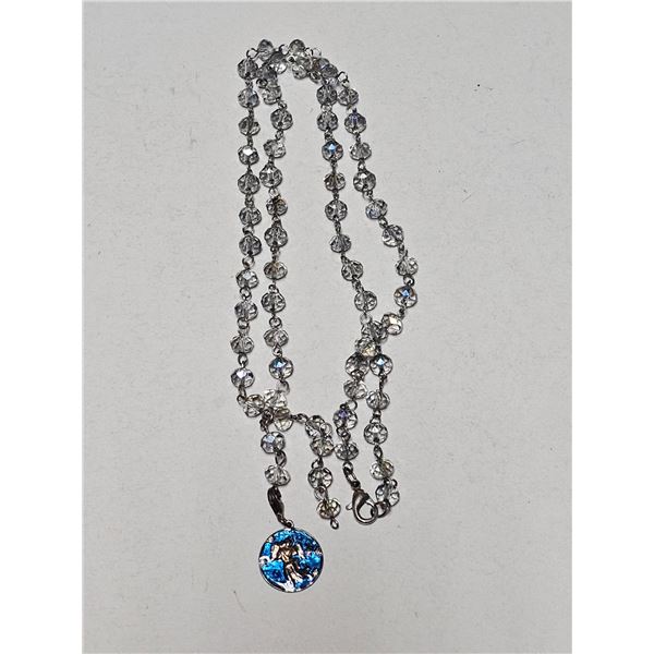 Vintage .925 Sterling Silver Archangel Gabriel Blue Enamel Pendant Necklace