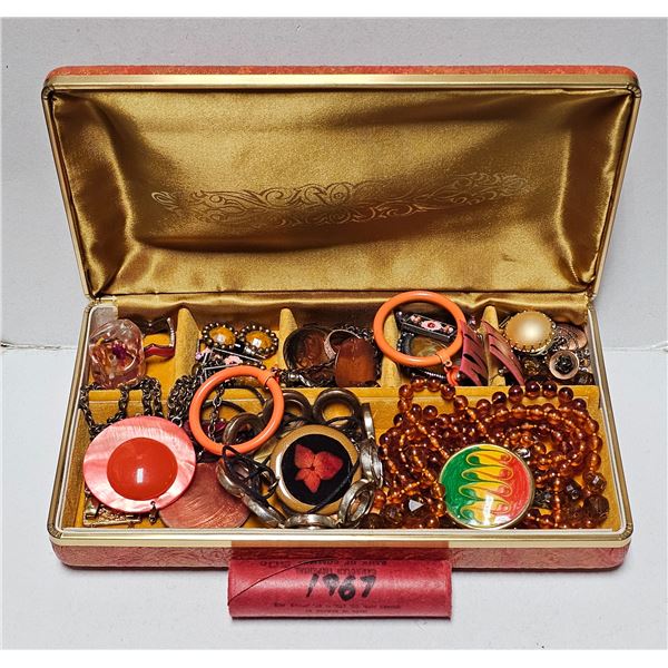 Vintage Costume Jewelry Box Lot with 1967 Canadian Centennial Penny Roll