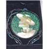 Image 2 : Vintage Mother of Pearl Inlaid Silhouette Pendant 2 ¼” on 11” Beaded Necklace