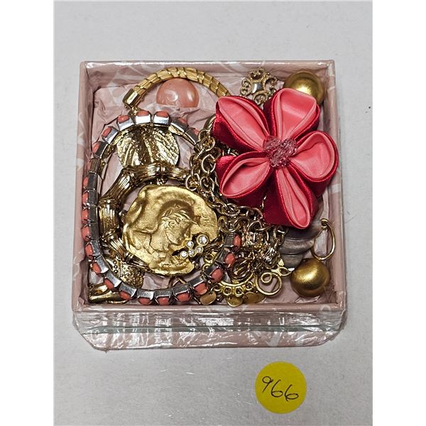 Box of Pink and Gold Coloured Costume Jewelry