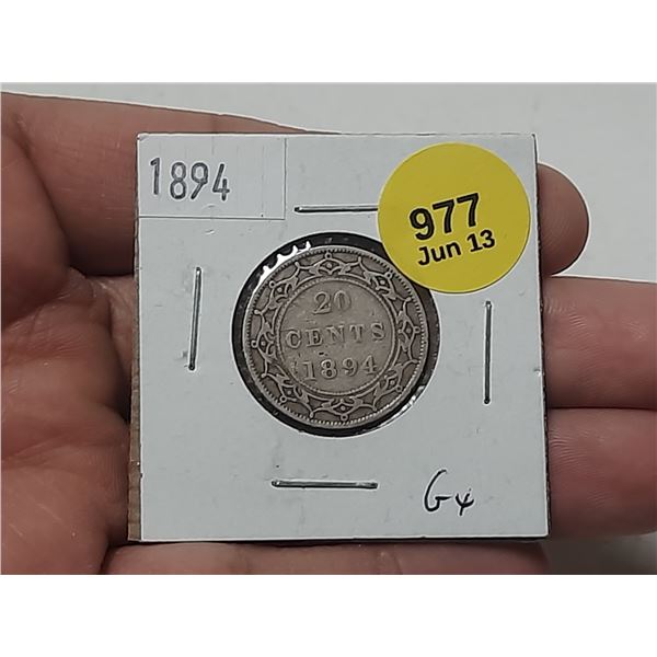 1894 Newfoundland 20 Cents Silver Coin.