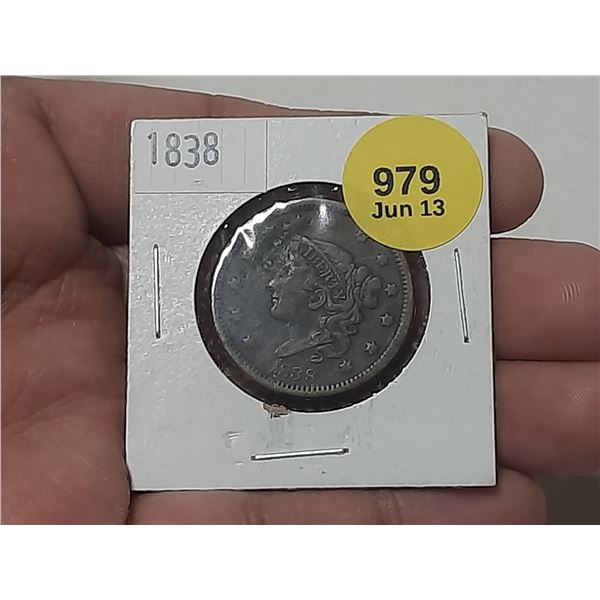 1838 U.S.A Large One Cent Coin.