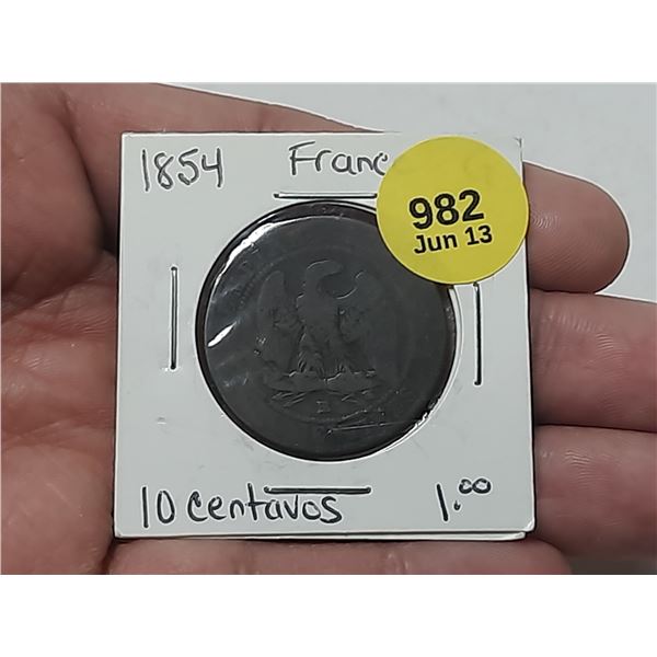 1854 French 10 Centimes Coin.