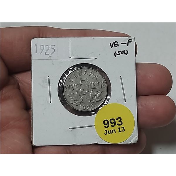 1925 Canadian 5 Cents.