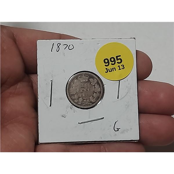 1870 Canadian Silver 10 Cents.