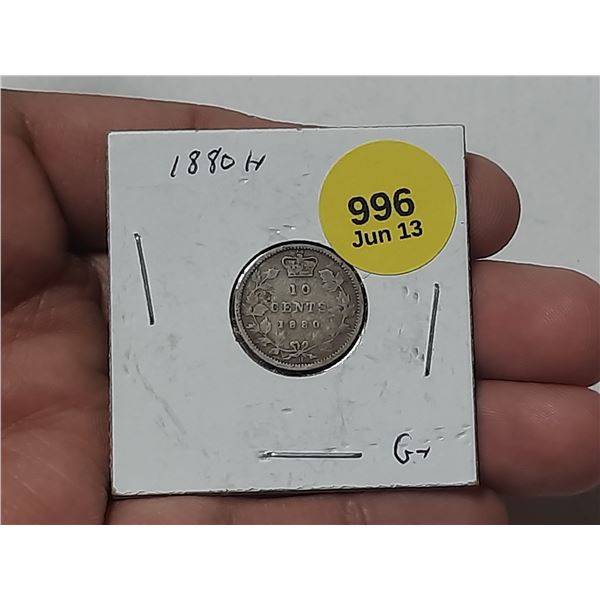 1880-H Canadian Silver 10 Cents.