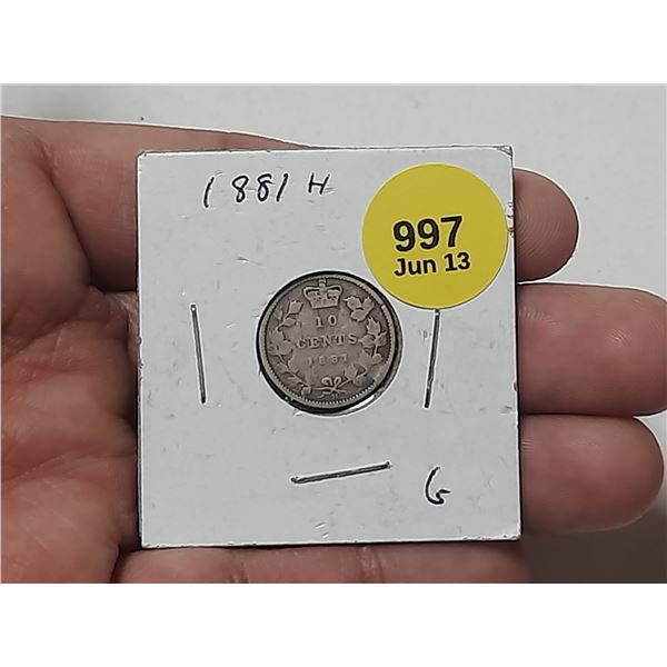 1881-H Canadian Silver 10 Cents.