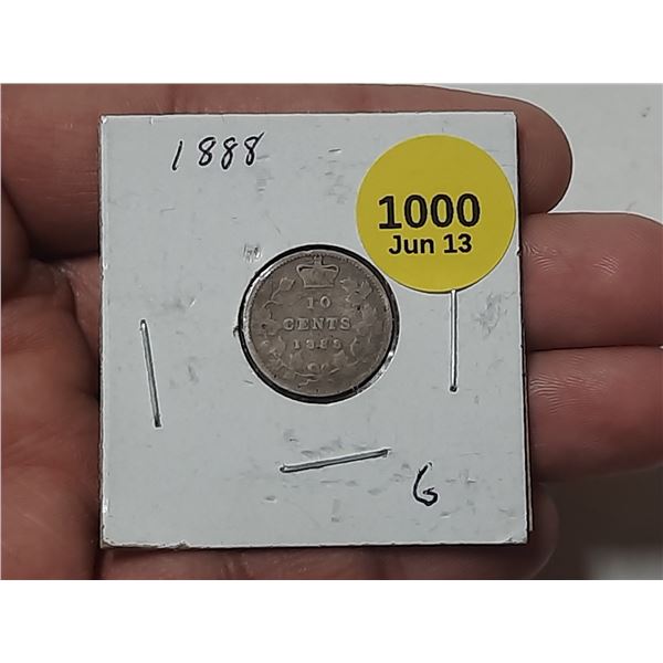 1888 Canadian Silver 10 Cents.