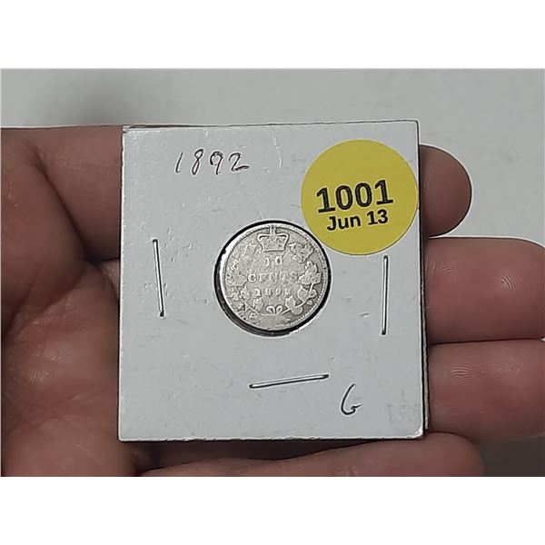 1892 Canadian Silver 10 Cents.