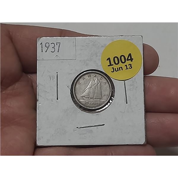1937 Canadian Silver 10 Cents.
