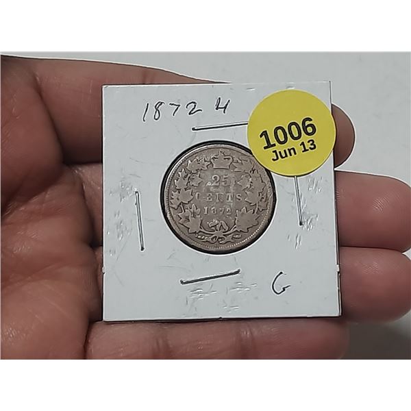1872-H Canadian Silver 25 Cents.
