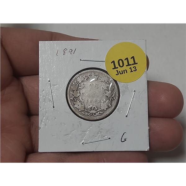 1891 Canadian Silver 25 Cents.