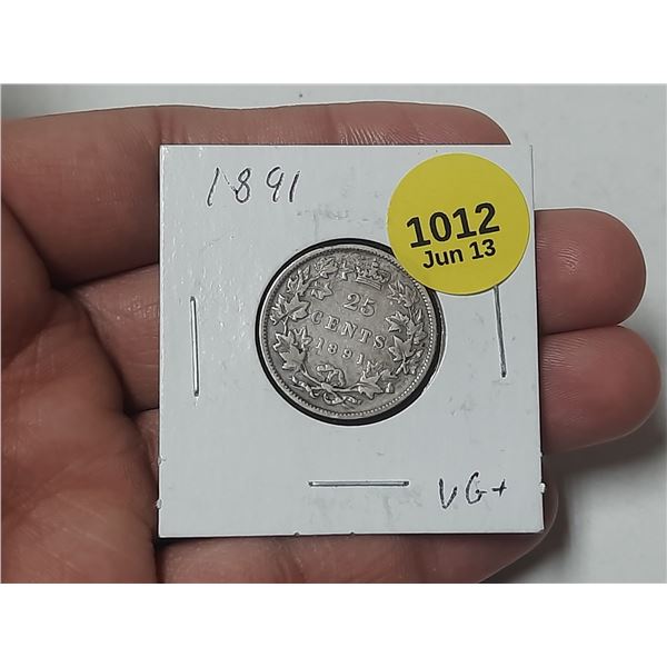 1891 Canadian Silver 25 Cents.